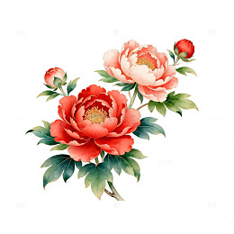 水彩牡丹花卉图案设计素材