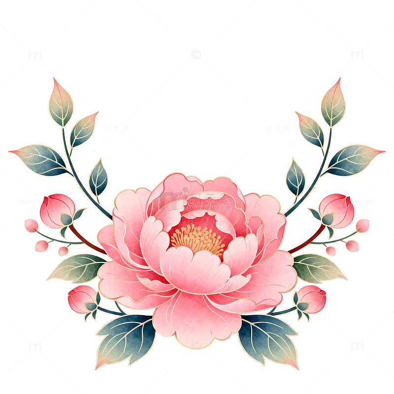 中式牡丹花卉装饰图案