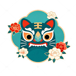 卡通老虎花卉图案设计