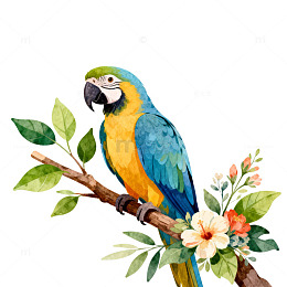 水彩鹦鹉花鸟插画