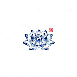 青花瓷风格莲花水墨画