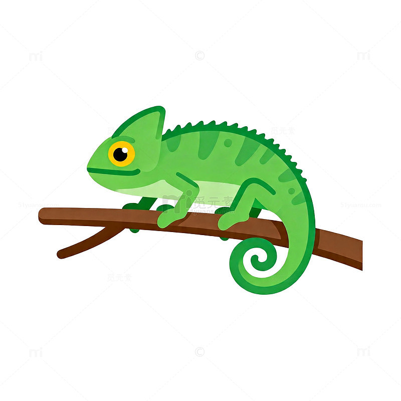 卡通变色龙树枝插画