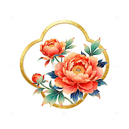 金色牡丹花纹饰图案