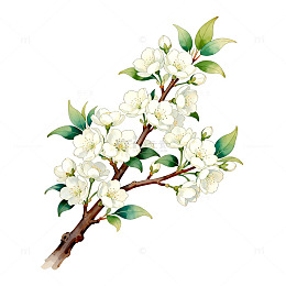水墨风梨花盛开插画素材