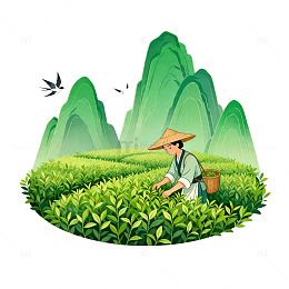 田园风采茶图矢量插画素材
