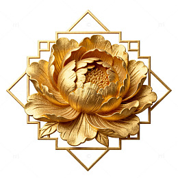 金色牡丹花几何图案装饰设计