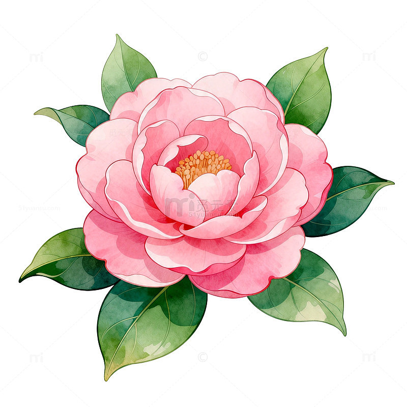 水彩山茶花插画装饰素材