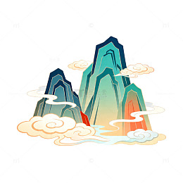 国潮风山水画矢量素材