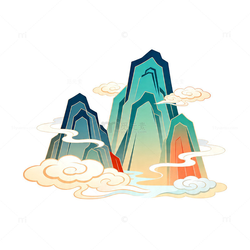 国潮风山水画矢量素材