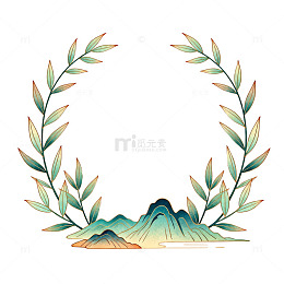 国潮风植物山水花环图案
