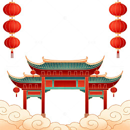 中国传统建筑大门插画