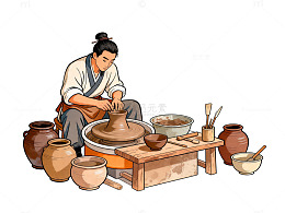 陶匠手工制陶插画