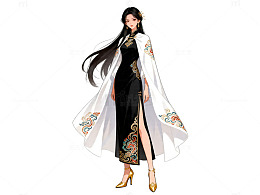 古风华丽女性插画设计素材