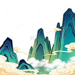 国潮山水画风格插画设计素材