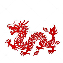 中国风红色龙剪纸图案