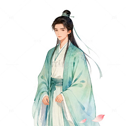 古风人物插画花瓣飘落图