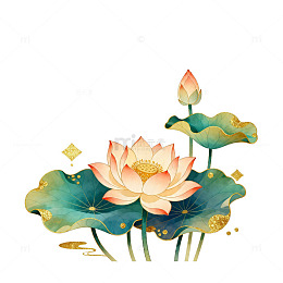 古风荷花艺术插画设计素材