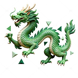 绿色中国龙卡通形象插画