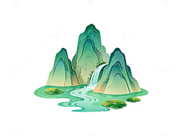 山水插画中国传统水墨风格
