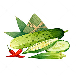 水彩风格黄瓜辣椒插画素材