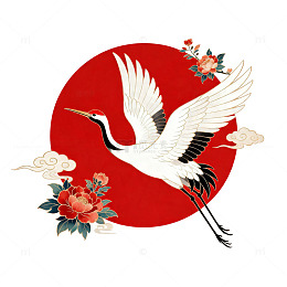东方鹤纹传统艺术插画