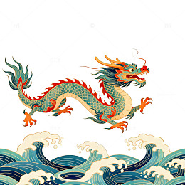 中国风龙纹海浪插画素材