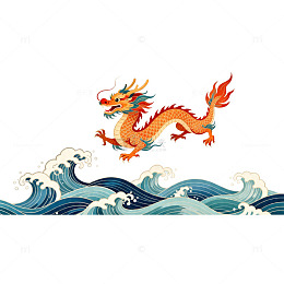 传统中国龙海浪图案