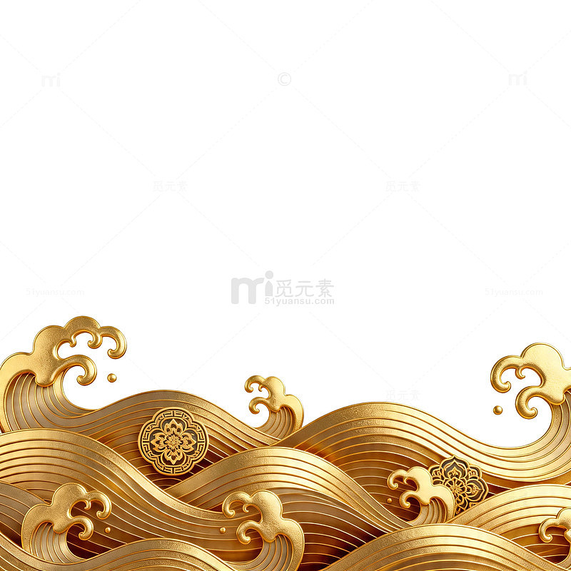 金色波浪传统图案装饰素材