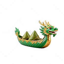 绿色龙舟与粽子节日装饰素材
