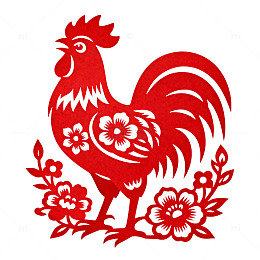 剪纸艺术红色公鸡图案