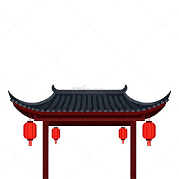 传统中式建筑灯笼插画