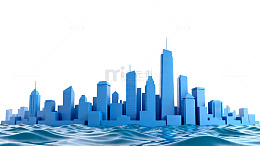 蓝色城市建筑海景图