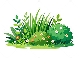 卡通草地花卉插画