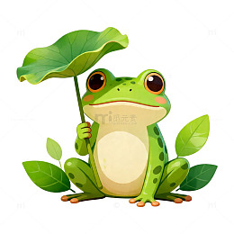 卡通青蛙绿叶插画