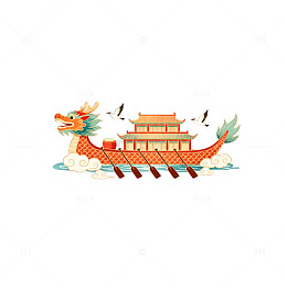 国潮风龙舟插画设计素材