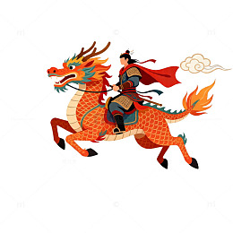 东方神话骑龙战士插画