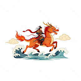 中国龙骑士神话插画素材