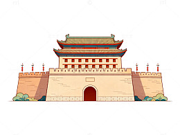 古风城门建筑插画