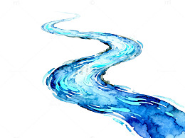 蓝色蜿蜒水流水彩画