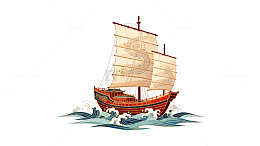 古风帆船航海插画