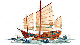 传统中式帆船插画