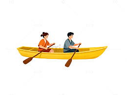 卡通划船休闲娱乐插画