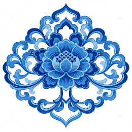 青花瓷风格花朵图案装饰素材