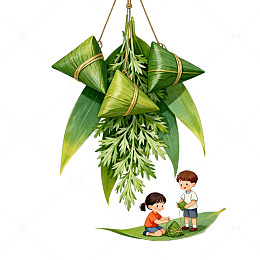 卡通端午习俗绿色粽子素材