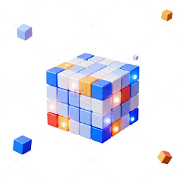 三维立体方块拼图插画