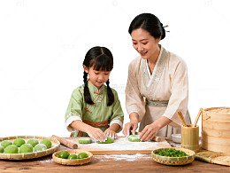 传统文化母女制青团