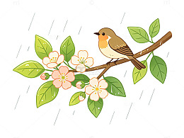 卡通鸟花朵插画