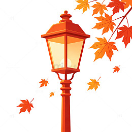 秋天 路灯 卡通 扁平 街灯