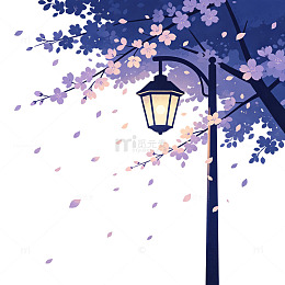 夜景路灯卡通扁平元素落花