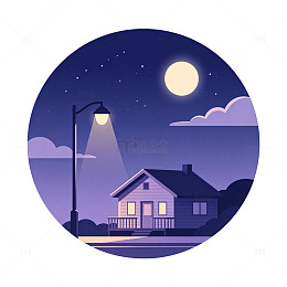 夜景路灯卡通扁平元素氛围